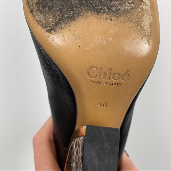 Chloe Leather Snake Gold Trim Pumps - Picture 7 of 7